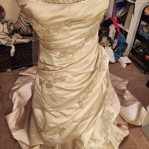NWT Champagne Ivory Wedding Dress with Champagne Ivory Veil Floral Hat